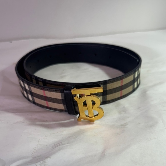 Used Burberry Checkered Belt with Gold Buckle mens Medium - Picture 1 of 7